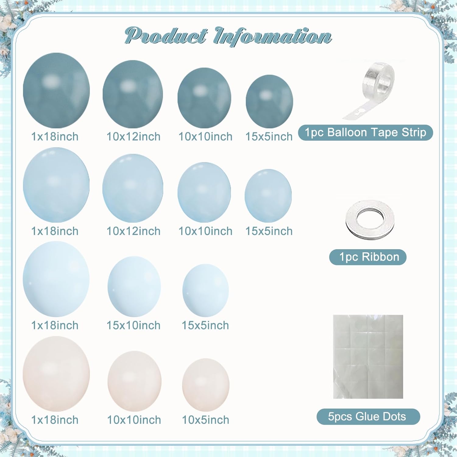 Dusty Blue Balloon Arch Kit 124Pcs blue and White Balloon Arch Garland Kit Include Macaron Blue Light blue Sand White Balloons for Baby Shower Bridal Shower Birthday Party Decorations - Image 6