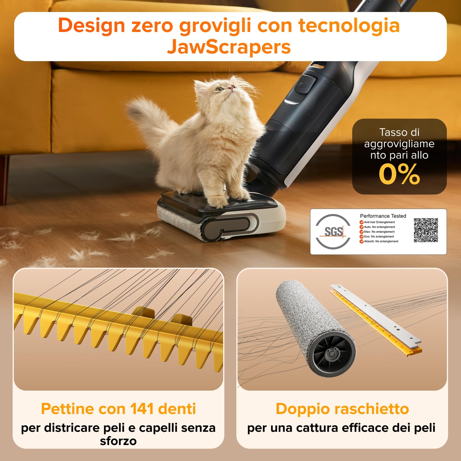 roborock F25 LT Aspirapolvere e Lavapavimenti Senza Fili, 20000 Pa, Autopulizia ad alta temperatura a 90 °C, Design Piatto 180°,Pulizia Bordi su Due Lati, Doppio serbatoio, Ideale per Pavimenti Duri
