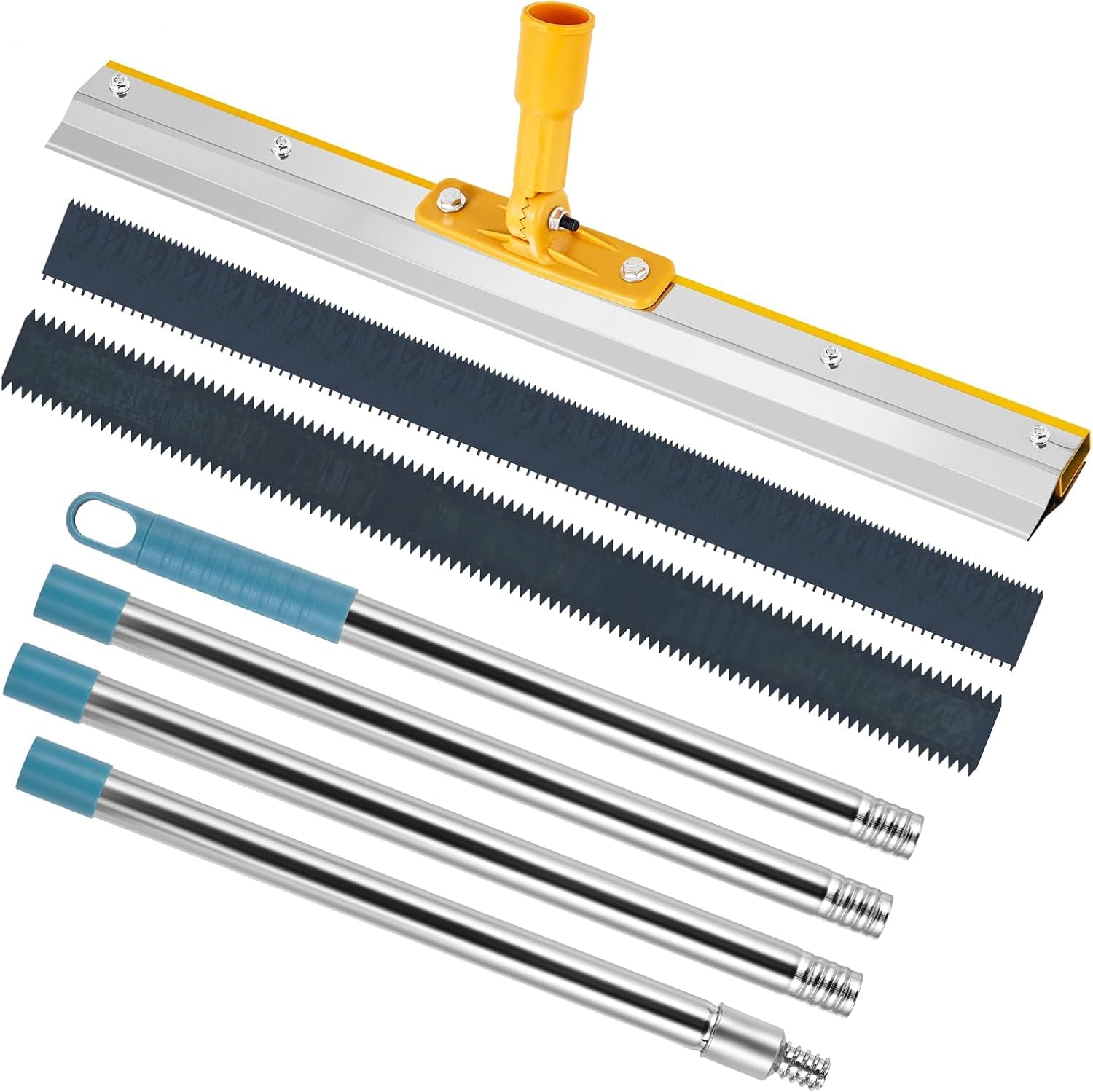 MXBAOHENG Raclette Dentée Aciers Inoxydables 56cm Lames de rechange avec dents de 3 mm & 5 mm de hauteur Perche Telescopique 160 cm Rouleau Debulleur Ragreage