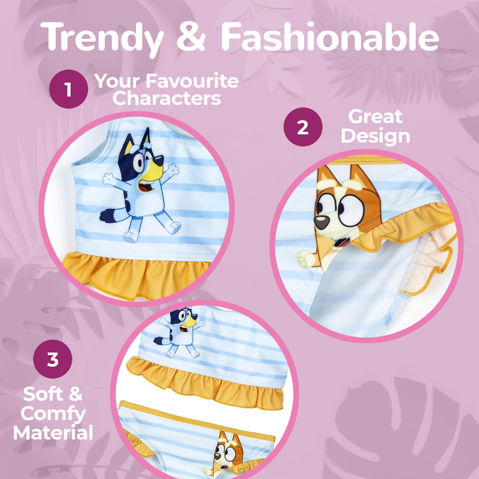 Bluey Officiel – Bikini Fille 2 Pièces avec Volants, Maillot de Bain Rayé Bleu Clair et Jaune, Motifs Bluey & Bingo, Confortable et Léger, Idéal pour Plage, Piscine et Vacances d'Été