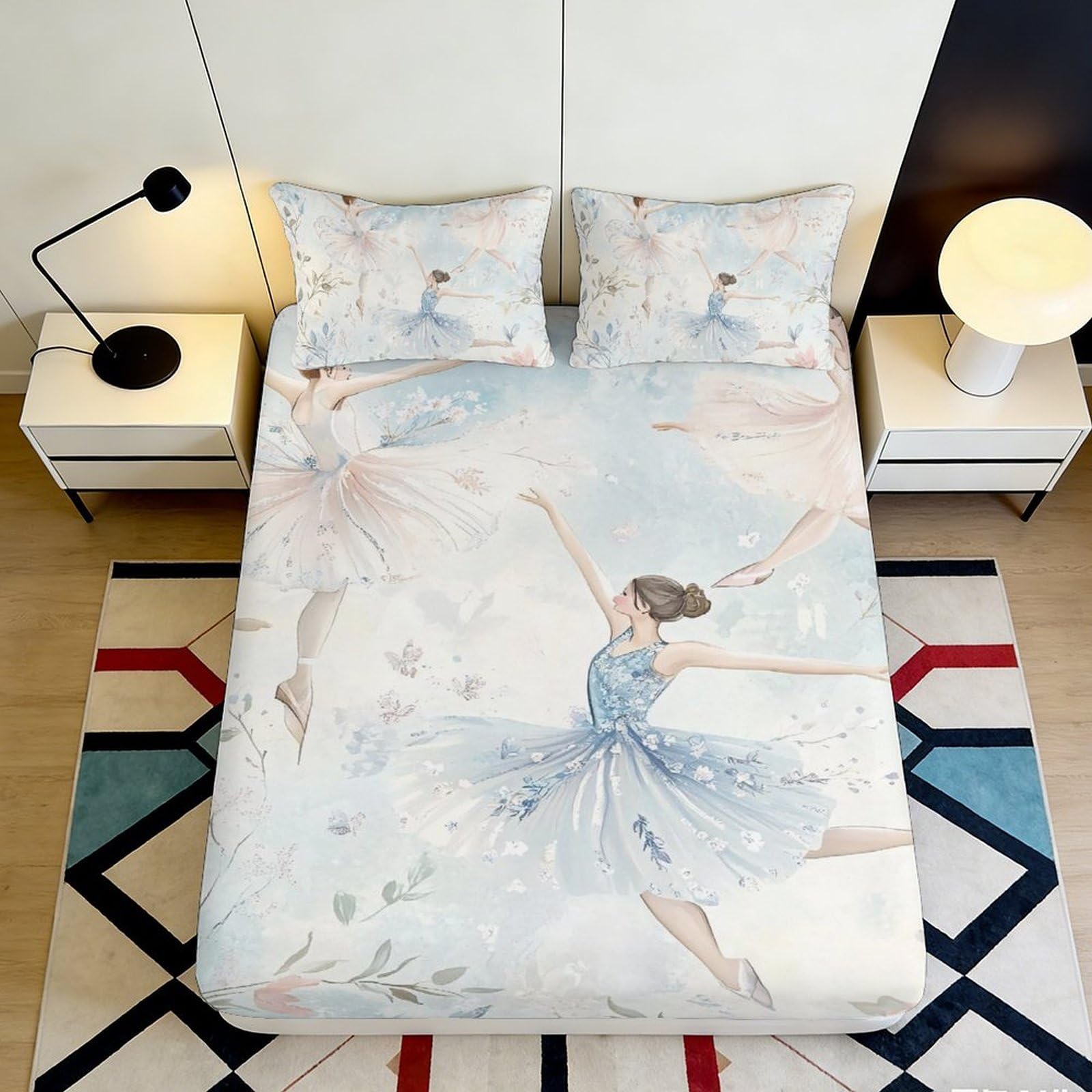 Pnayamiorkfel Style-8 3D Printed Ballet Dance Fitted Sheet Microfiber Soft Pastel Ballerina Bed Cover For Bedroom Guest Room Decor 90X200x25cm