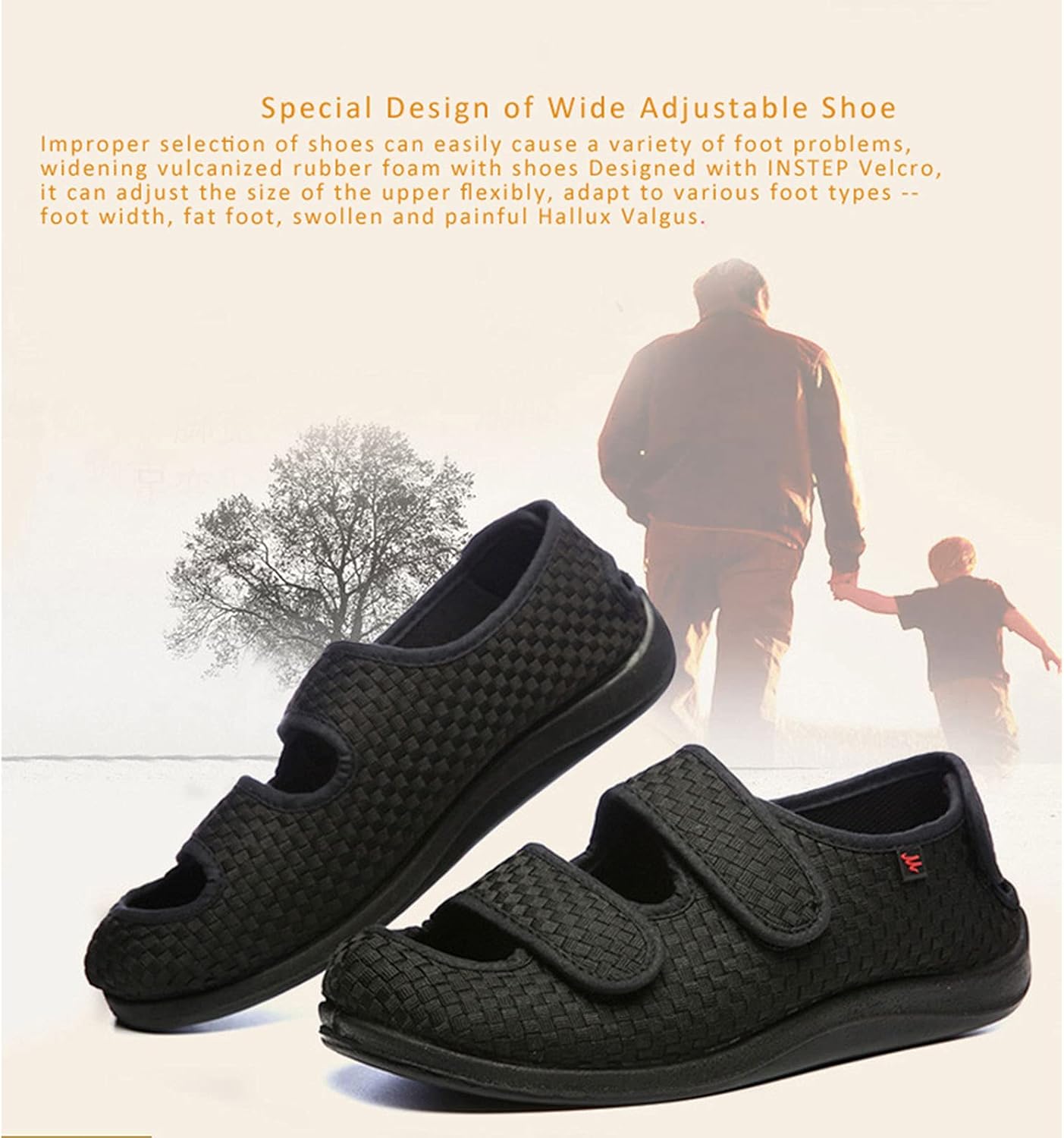 Men's Diabetic Recovery Shoes, Adjustable Orthopedic Wide Width Walking Shoes, for Arthritis Edema Swollen Feet Elderly Men,47