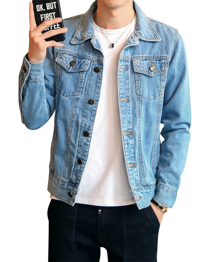 DAIHAN Uomo Giacca di Jeans Vintage Classica Giubbotto Denim Giacca Panciotto Sottile