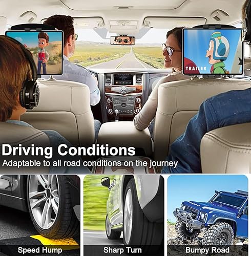 Miniatura 6 de GDZN Soporte para tableta con reposacabezas de automóvil, banda altamente elástica Soporte de iPad ajustable de 360 para asiento trasero del