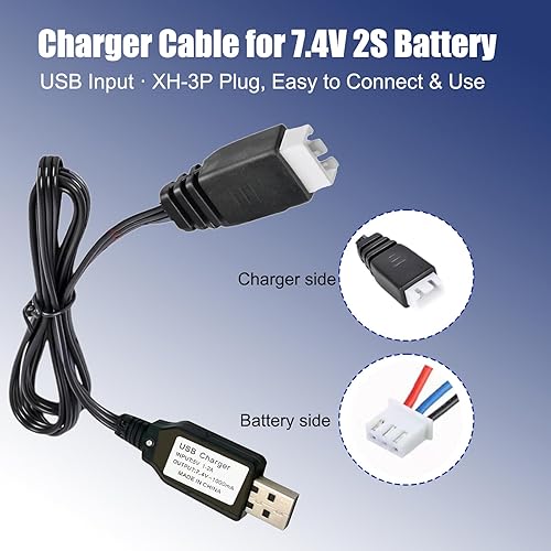Miniatura 2 de Cable de carga USB para batería Lipo de 7.4 V 2S, compatible con SCX24 RC Car Gel Blaster Splatter Ball Gun Drone FPV Airplane, XH-3P Plug, cable de