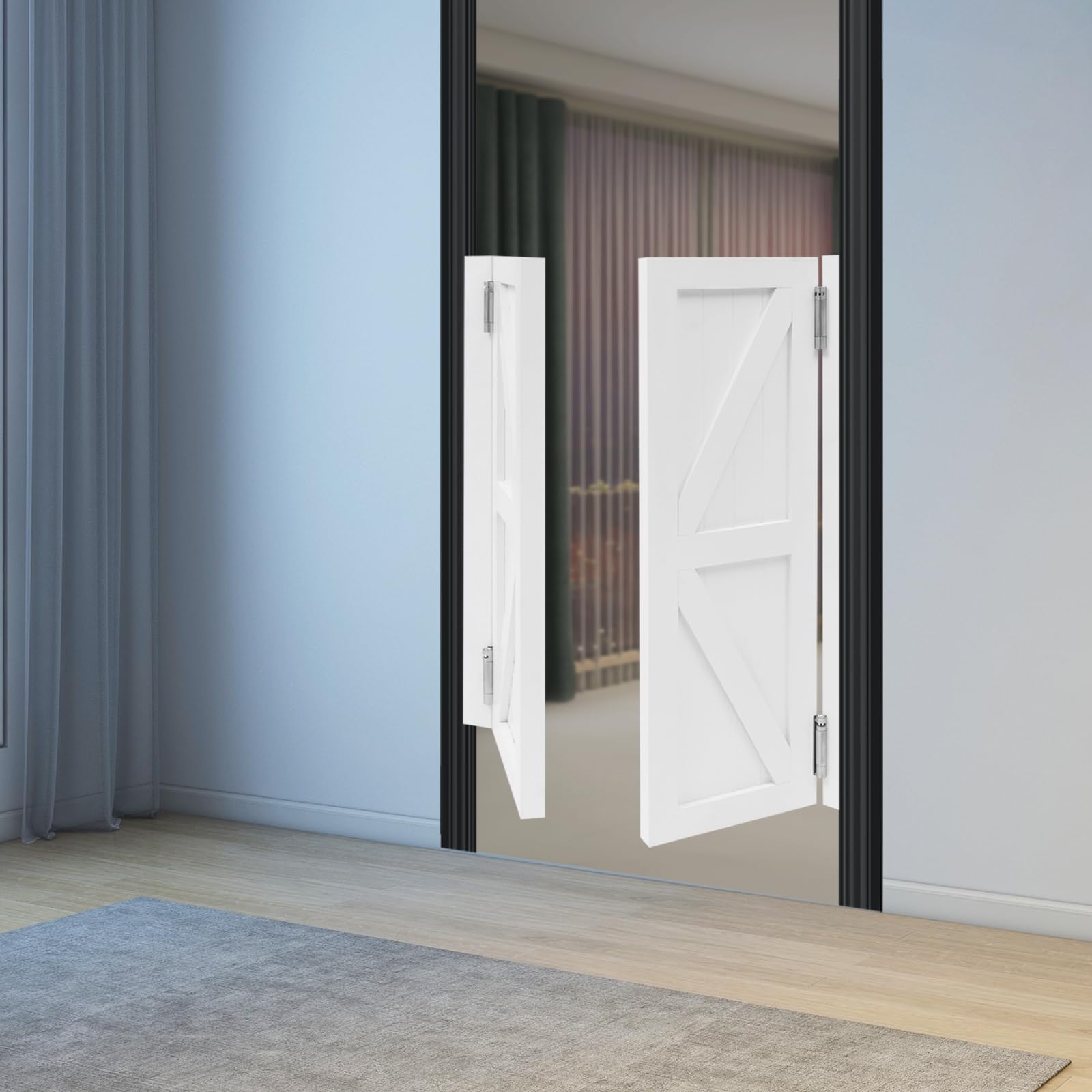 Porta a battente in legno di pino con motivo simmetrico, adatta per ingresso cucina, soggiorno, ufficio (bianco, 90 x 70 cm)