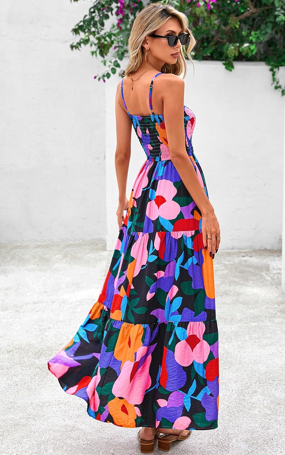 PRETTYGARDEN Women's Summer Maxi Dress 2026 Casual Boho Sleeveless Spaghetti Strap Smocked Tiered Long Beach Sundresses - Image 2