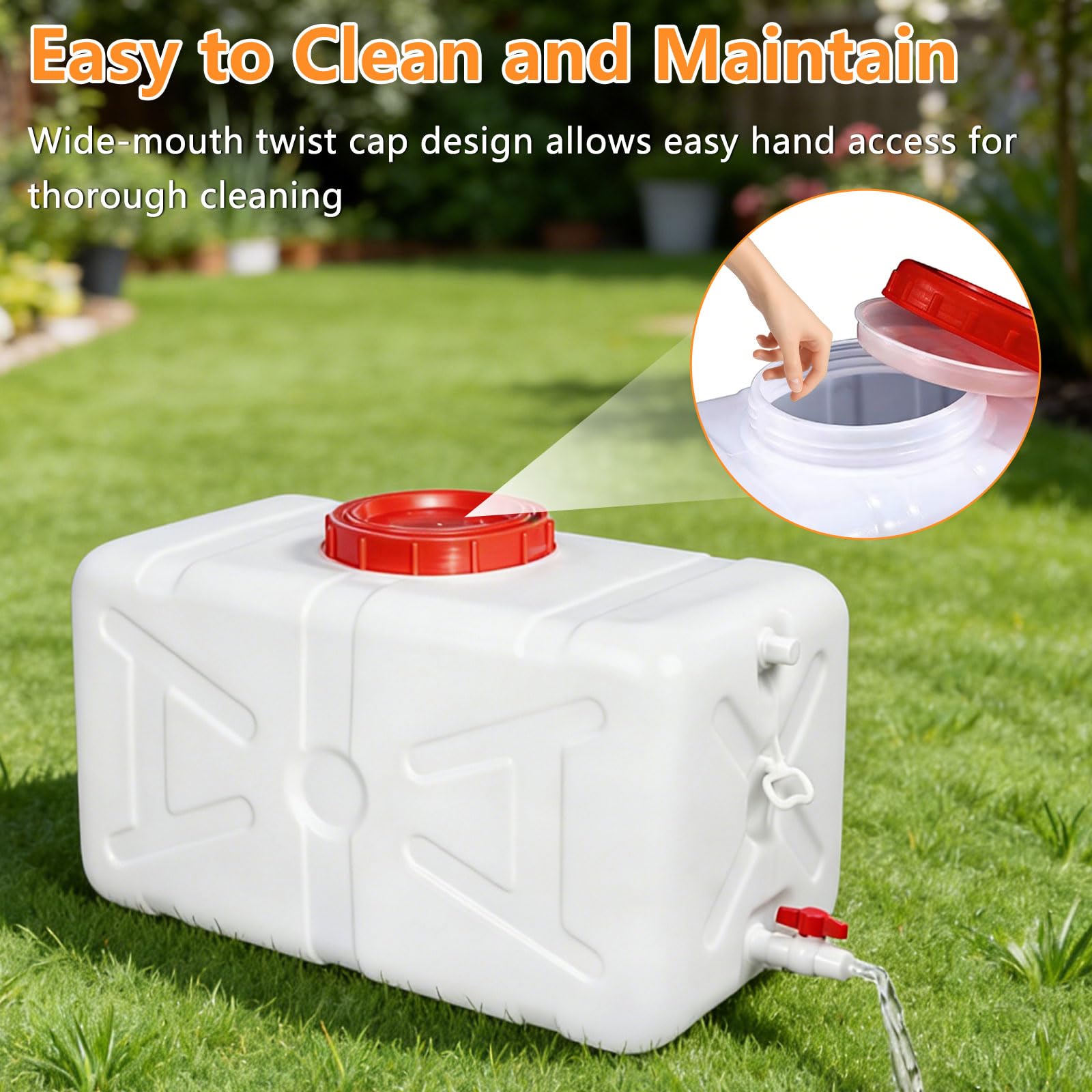 Réservoir d'eau de 50 l - Bidon d'eau avec robinet de vidange - Couvercle à visser - Réservoir d'eau portable en polyéthylène haute densité - Réservoir d'eau en plastique pour camping, camping-car