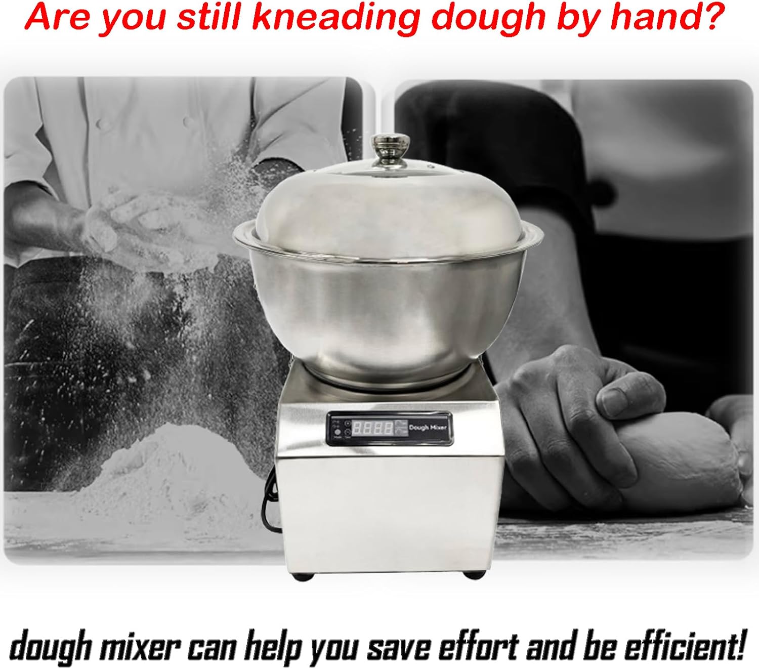 INTBUYING Electric Dough Mixer Machine Bread Pizza Dough Mixer Kneading Machine 110V with Timing Function and Removable Bowl Commercial Home Use 17LB Capacity