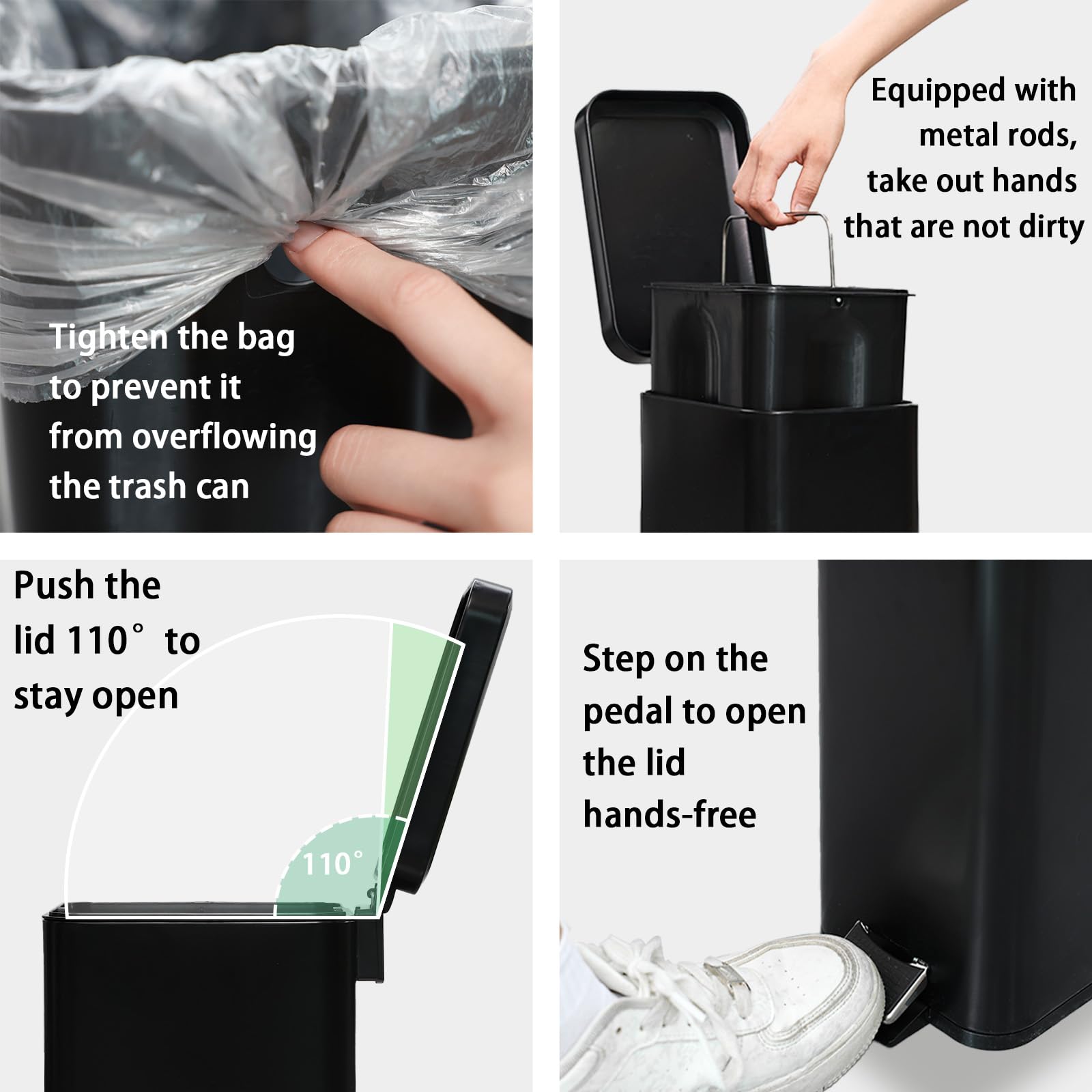 1.3 Gallon- Rectangular Small Steel Step Trash Can Wastebasket,Stainless Steel Bathroom Slim Profile Trash Can,5 Liter Garbage Container Bin for Bathroom,Living Room,Office and Kitchen,Black 2