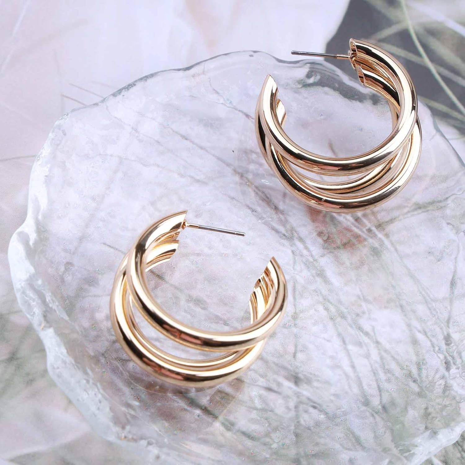 Vintage Hollow Multi Circle Earrings Open Circle Stud Earrings Open Hoop Drop Earrings Gold Layer Hoop Earrings Jewelry for Women - Image 4