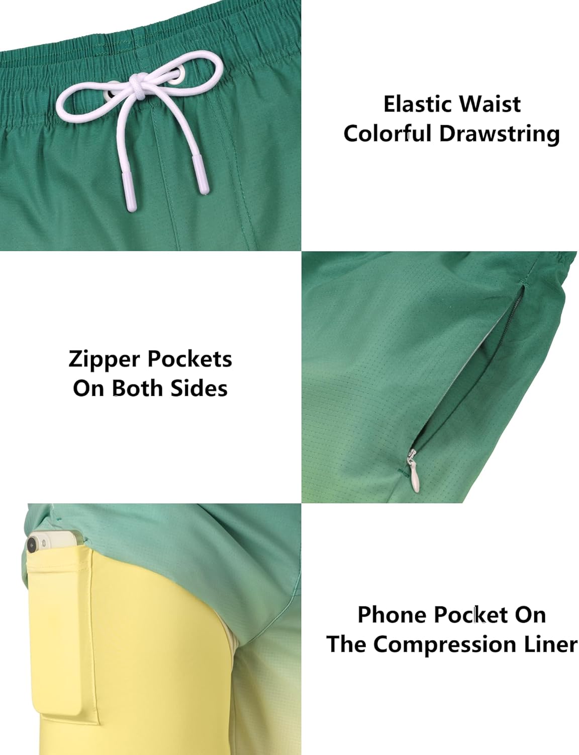 BOJIN Mens Swim Trunks with Compression Liner 5.5 Inch Inseam Bathing Suits Beach Board Shorts with Zipper Pockets - Image 5