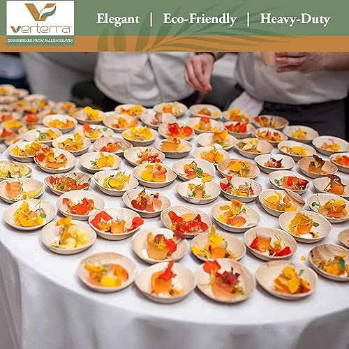 Miniatura 4 de Cuenco desechable redondo compostable de hoja de palma de 3.5 pulgadas, resistente, ecológico, vajilla sostenible para bodas, eventos, fiestas