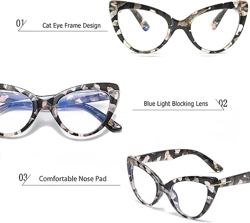 Miniatura 5 de Gafas de Lectura de Ojo de Gato Extra Grandes para Mujeres, Moda Linda, Bloqueo de Luz Azul, Lentes de Lectura para Computadora (3 Colores Mixtos,
