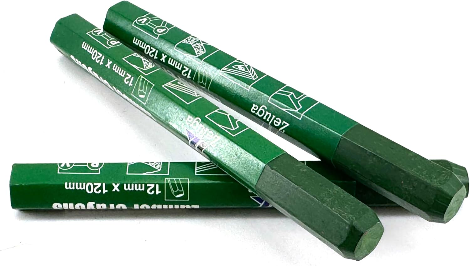 Zeluga 4.7in. x 0.47in. Hex Shape Industrial Lumber Marking Crayons for Clear and Permanent Markings, Green 72 Pack