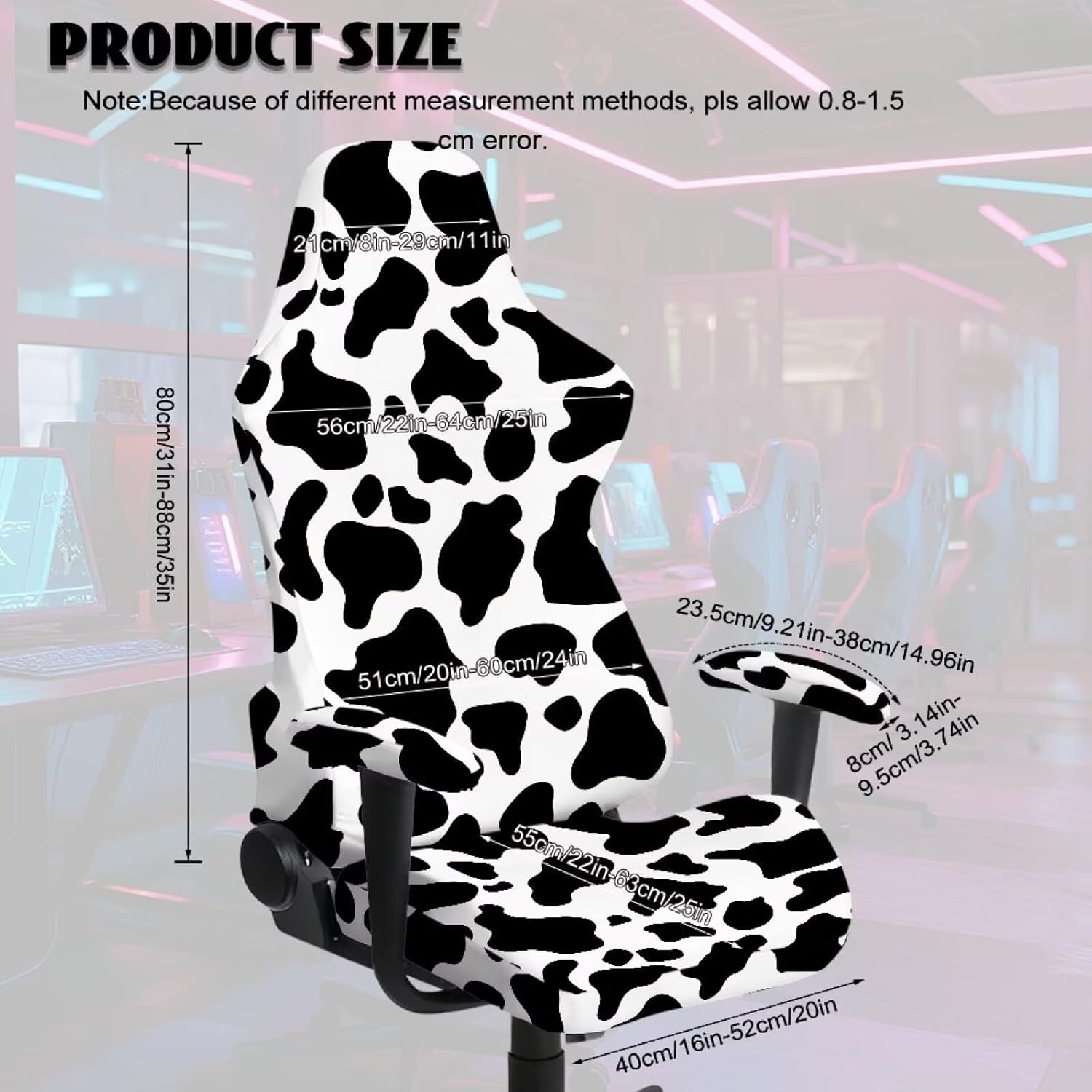 Cow Print Gaming Chair Cover 4-Piece Set, Stretchable Office Chair Slipcovers with Armrests, Soft Cat Scratch Proof Furniture Protector for Game Room, Home Office & Streaming Setup