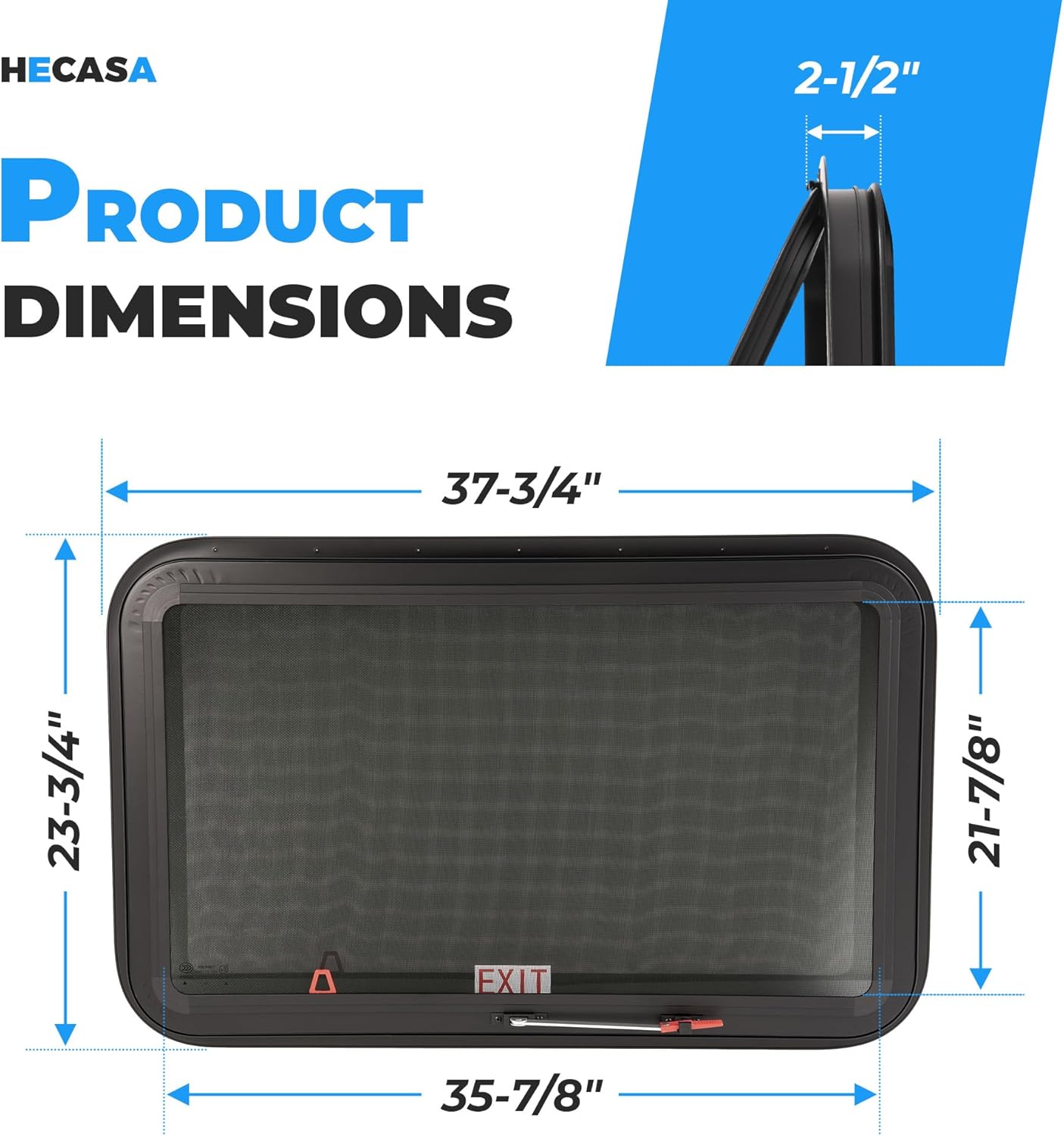 HECASA 36" W X 22" H Universal RV Exit Window W/O Trim Ring, W/Mesh Screen Optional Trim Camper RV Push Side Escape Emergency Window for Cargo Trailer Camper Van Truck Dark Glass