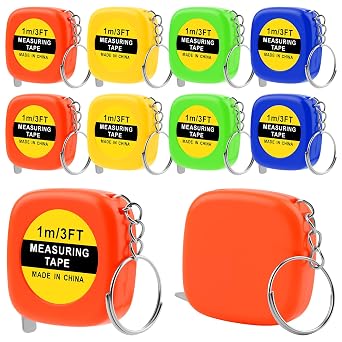 Mini Tape Measure Keychain - 8 Pack 3ft Retractable Measuring Tapes with Stable Slide Lock, 1.5 Inch Sliver Portable Retractable Small Tape Measure for DIY, Sewing, Office & Party Favors
