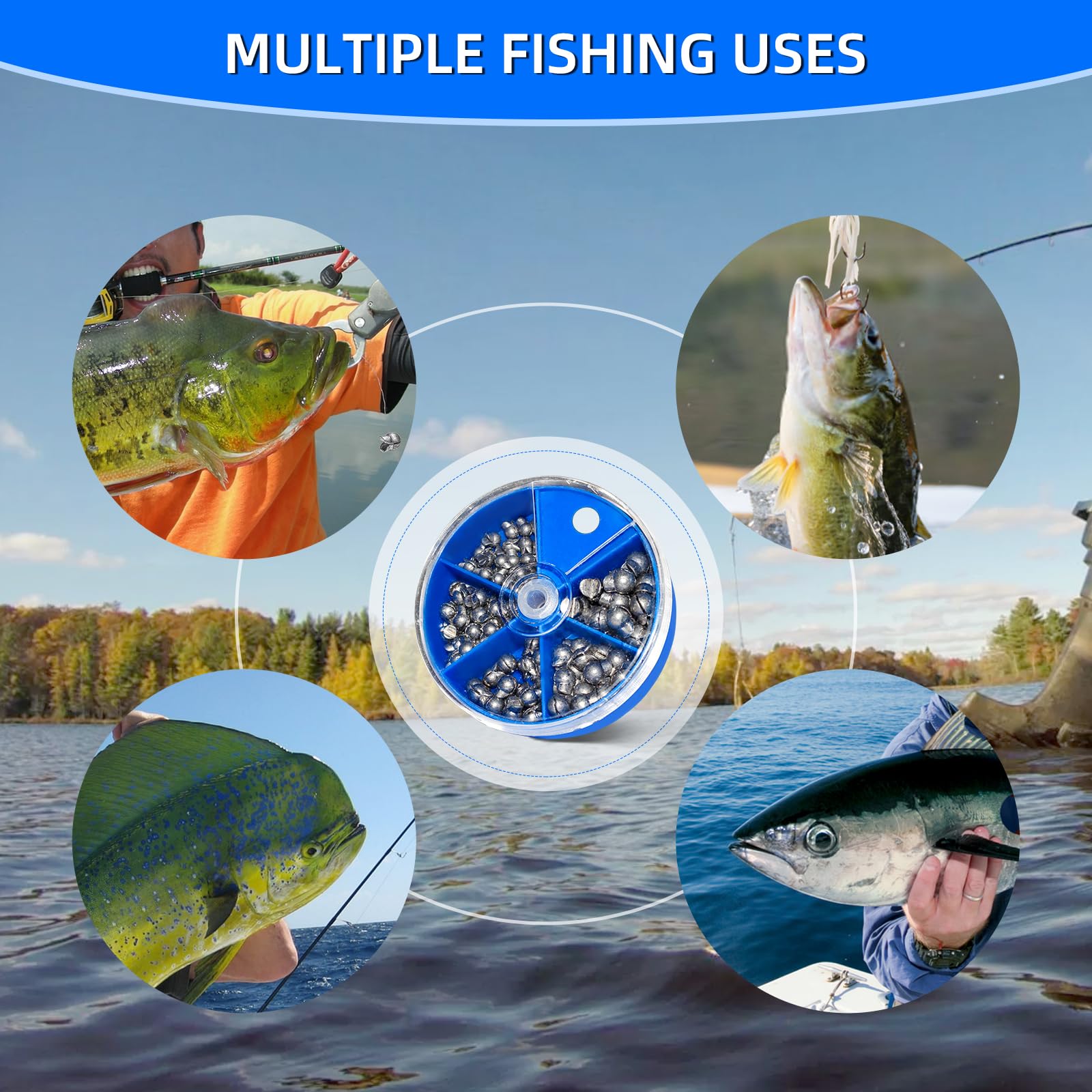 230 piezas/120 piezas/107 piezas de pesas, juego de pesas de pesca de tiro dividido, 5 tamaños redondos extraíbles pesas, 1 caja redonda, plomos de pesca para agua dulce y salada