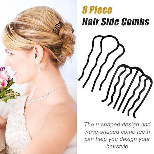 Miniatura 4 de 8 pinzas de horquilla francesa para el cabello, peines laterales de metal en forma de U para moños, horquillas de 4 puntas y 7 puntas para updos en