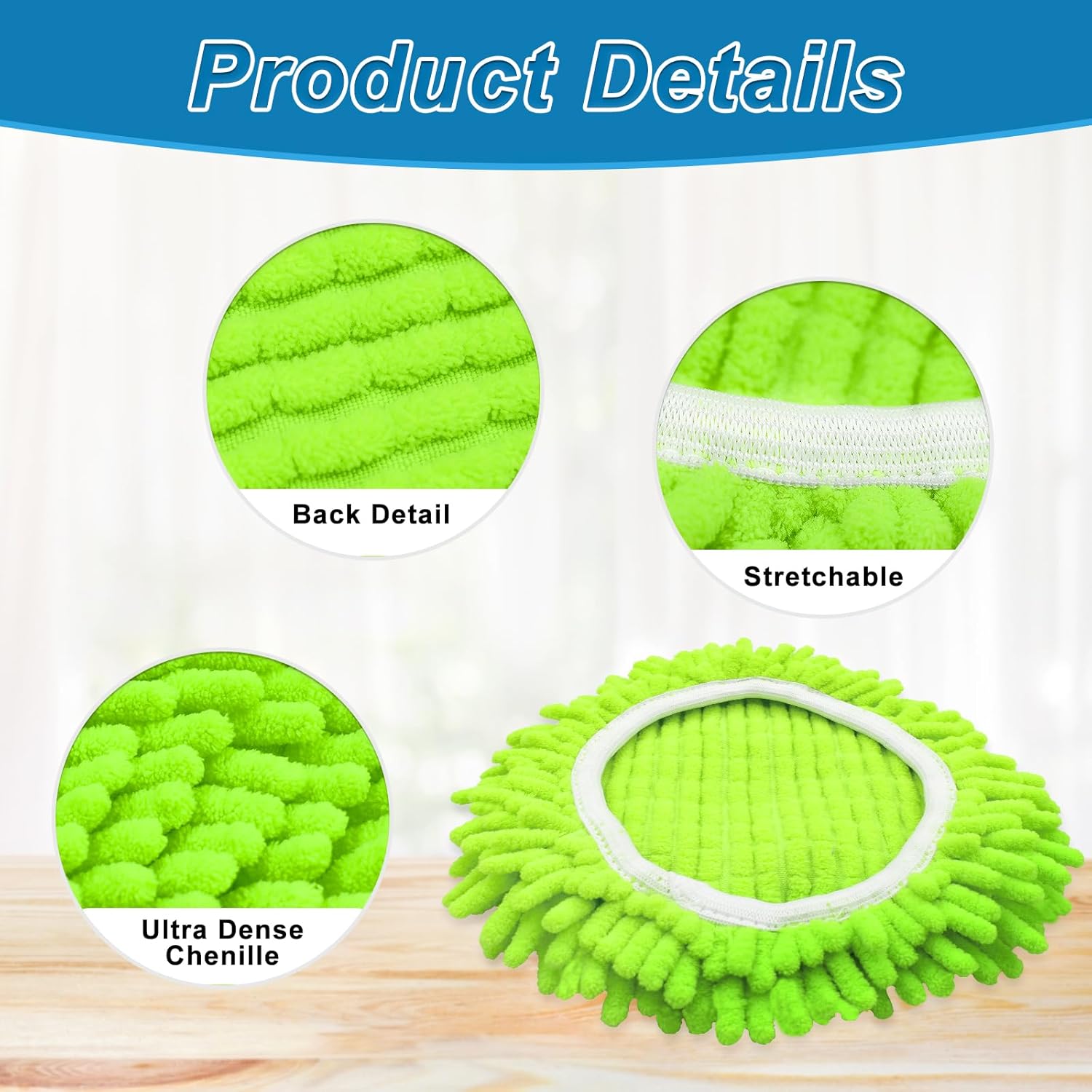 Mop Replace Head for O Cedar, Spin Mop Heads Replacements for Ocedar Easywring 1 Tank Spin Mop, Chenille Duster for Ocedar Mop Include 3 Pack Microfiber Chenille Mop Pad for Ocedar Spin Mop