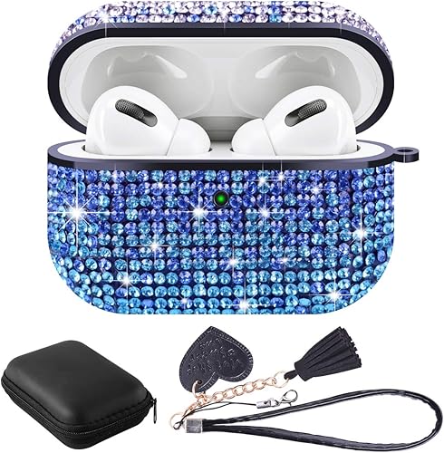 Valkit Funda compatible con AirPods Pro 21, funda para AirPods con diamantes de imitación brillantes con purpurina, fundas protectoras duras a