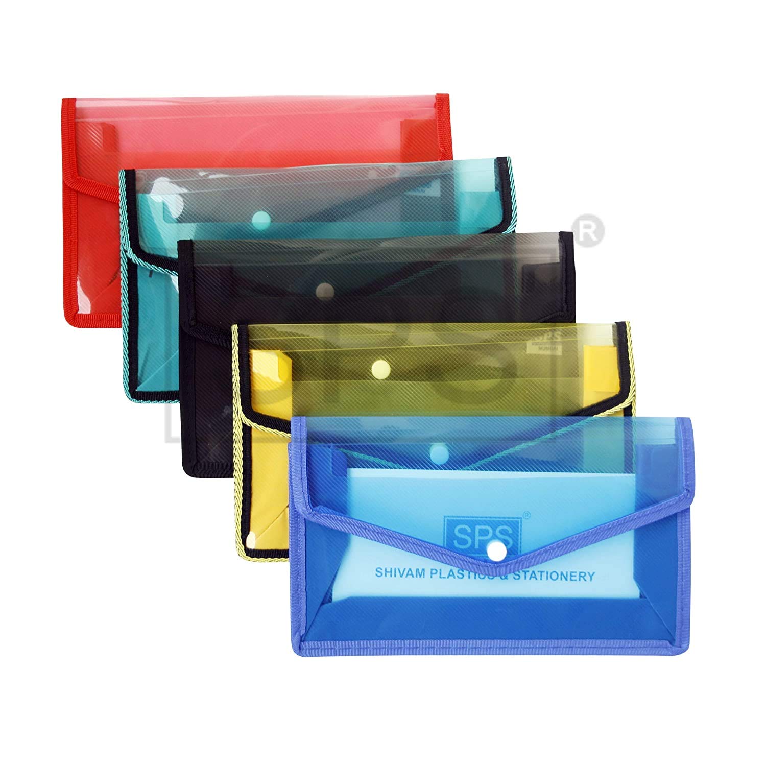 ANG Plastic Flexi Button Bag | Cheque Book Holder | Document Holder | Passbook Holder Cheque Pouch (Pack of 5)