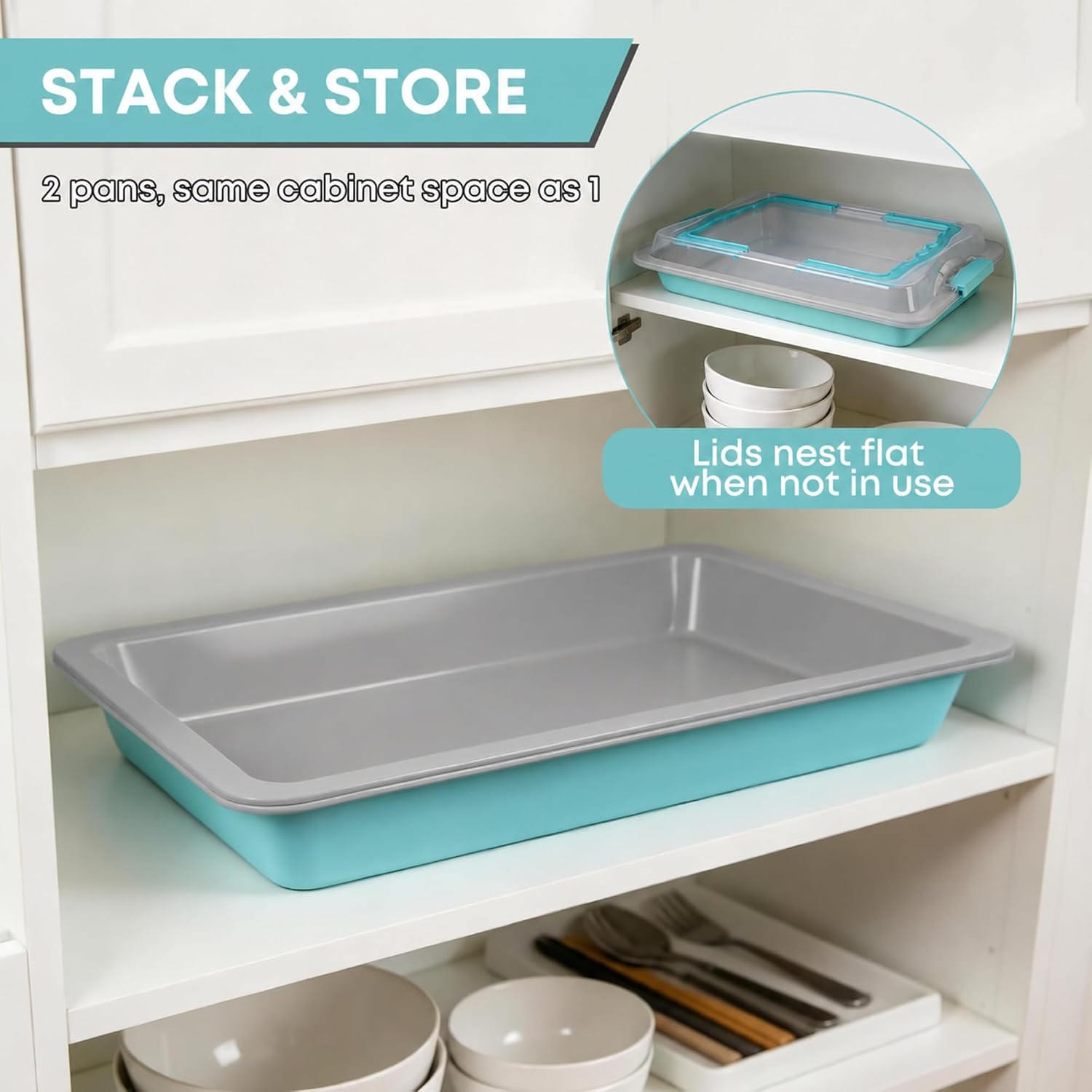 Sheet Cake Pan with Lid, 10x15 for Jelly Roll, Blue Gray, 2 Pack