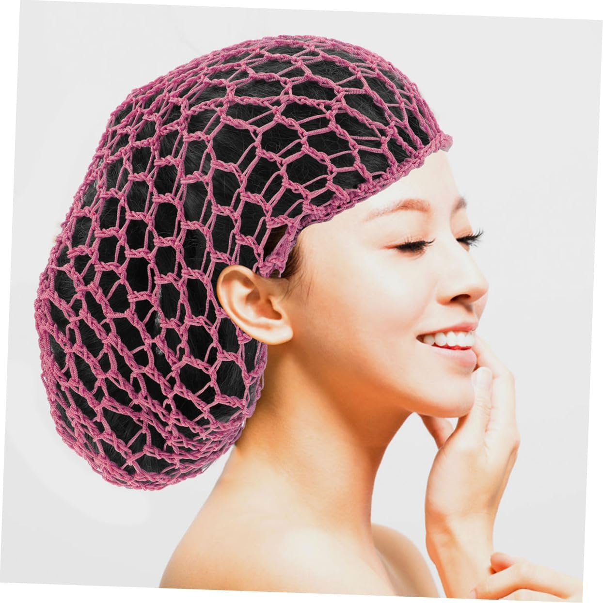 LIFKOME 4pcs Crochet Hairnet Stylish Sleep Caps for Women Breathable Mesh Hair Covers for Night Care Gentle Hair Protection Pink Khaki Black and Light Blue