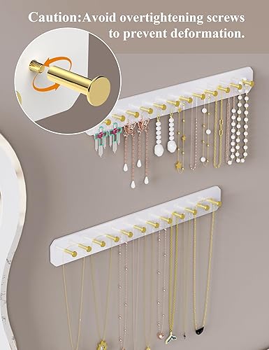 Miniatura 7 de NiHome Organizador de joyas de acrílico montado en la pared, paquete de 2 unidades, ganchos de acero al carbono resistentes para tocador, baño