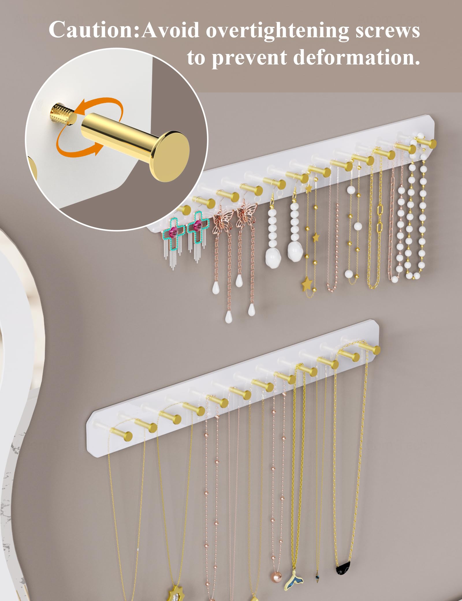 NiHome Naścienny akrylowy organizer na biżuterię, 2 sztuki, trwały, elegancki stojak, mocne haczyki ze stali węglowej, na toaletkę, do łazienki, kuchni, bezproblemowy montaż, wiele opcji montażu