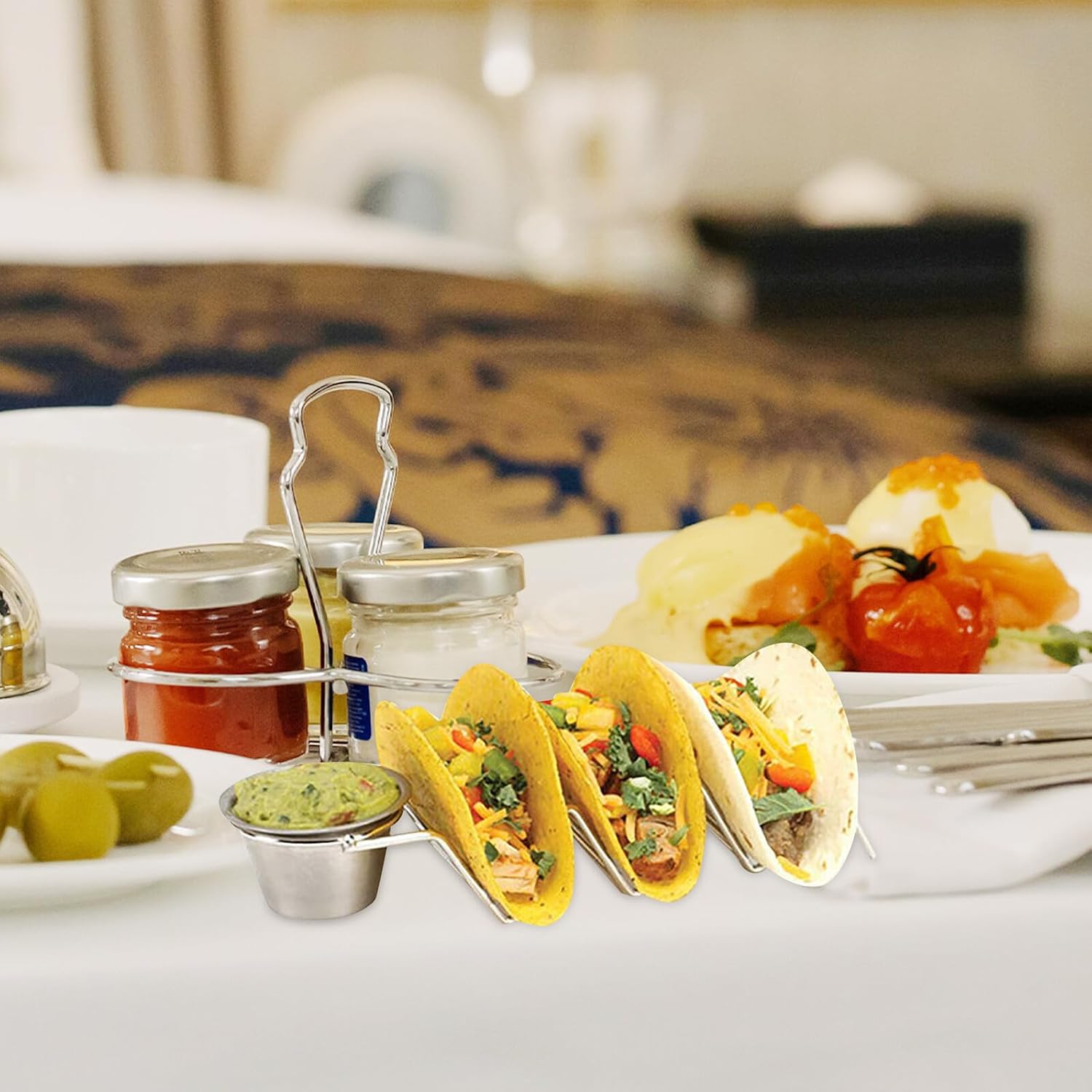 Stainless Steel Taco Rack with Sauce Cup for Home Camping Use