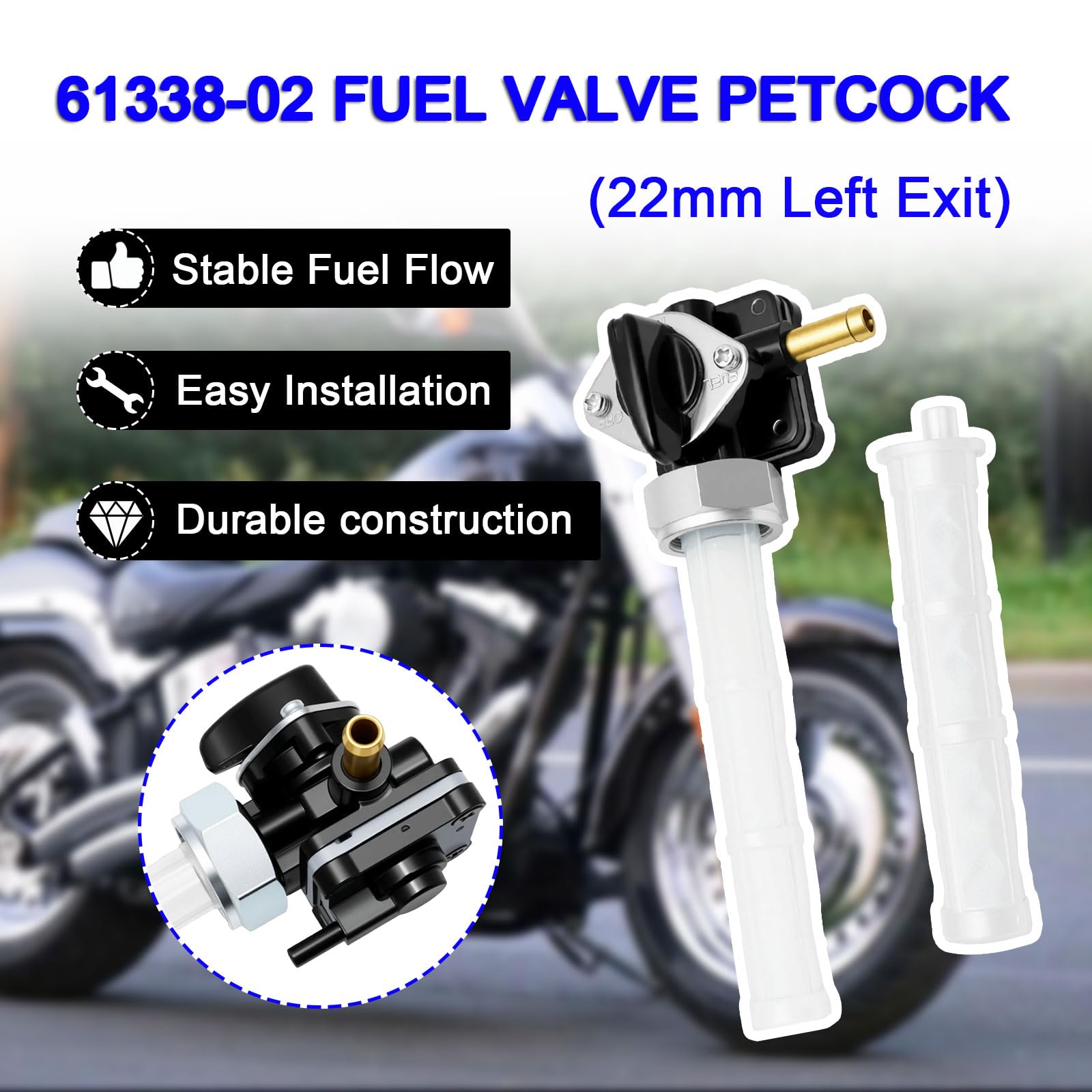 Amazon.co.jp: 61338-02 燃料バルブ ペットコック 22mm 左出口 Harley
