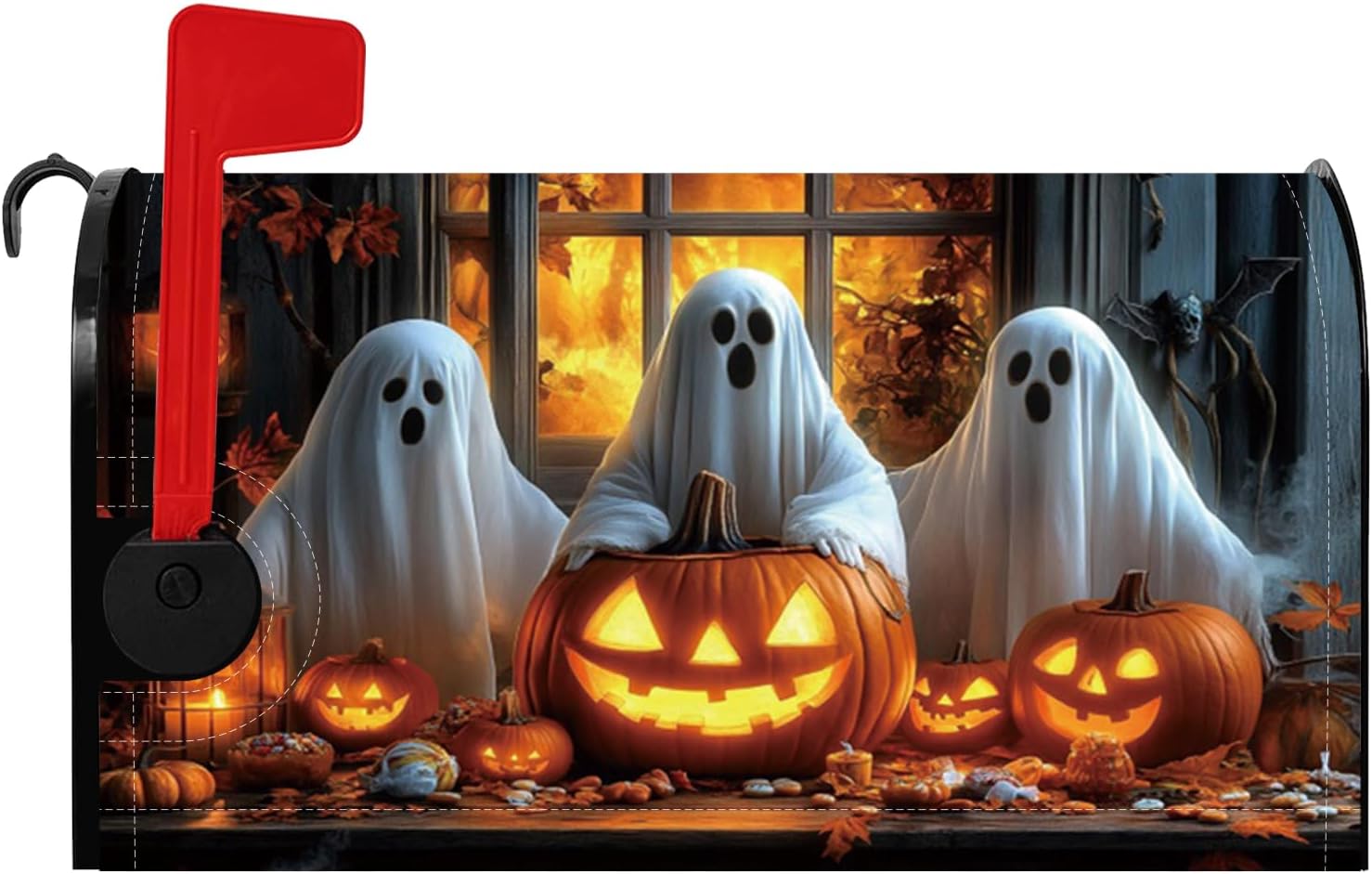 Baocicco Happy Halloween Mailbox Covers Magnetic Funny Ghost Evil Pumpkins Box Cover Wraps Standard Size for 21x18 Inch Spooky Horror Mail Box Wraps Waterproof for Garden Yard Outdoor