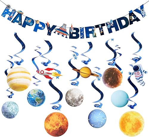 SUNBEAUTY 11 unidades de sistema solar colgante decoración universo espacio feliz cumpleaños banner espacio exterior remolinos colgantes para niños SUNBEAUTY 11 unidades de sistema solar colgante decoración universo espacio feliz cumpleaños banner espacio exterior remolinos colgantes para niños