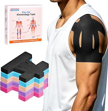 Precut Kinesiology Tape for Shoulder, 10 Pcs, Black