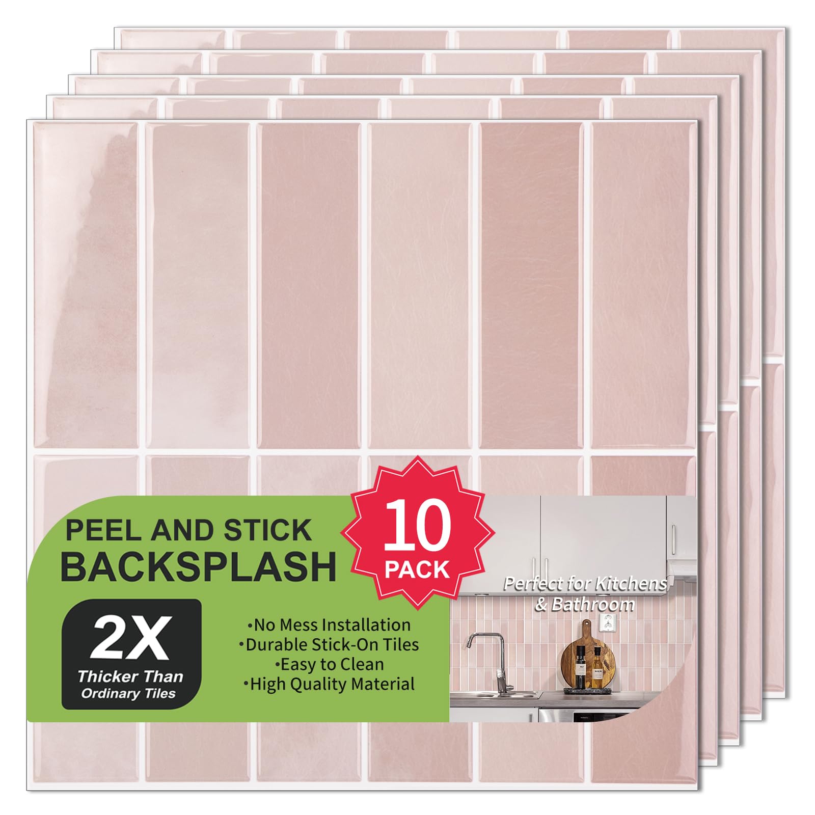 WoStick3D Stick on Tiles, Extra Thick Self Adhesive Wall Tiles, Vinyl Peel and Stick Wall Tiles, Rectangle Subway Tile Sticker for Kitchen, Bathroom, Laundry, 10 Sheets of 30.5x30.5cm