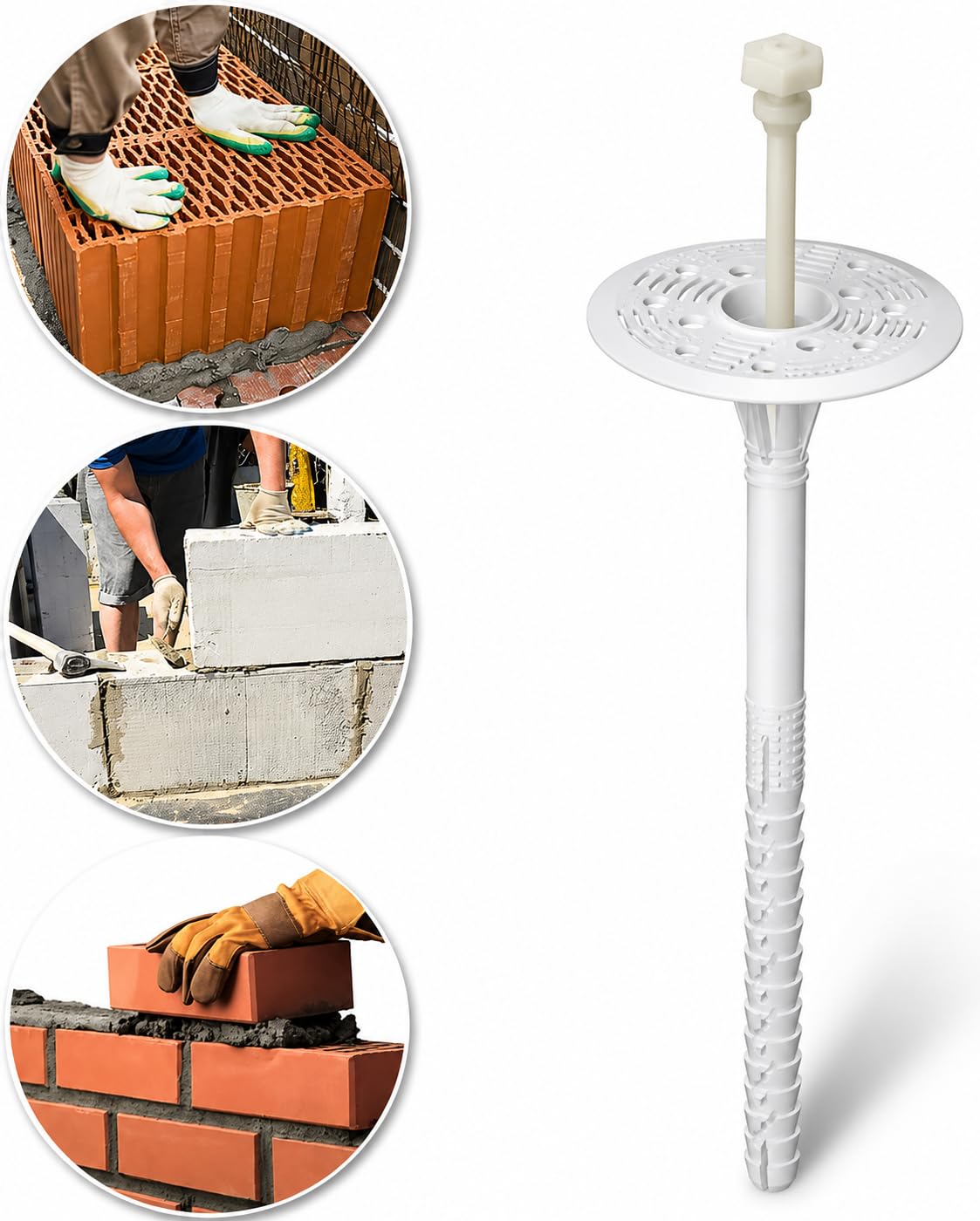 Wkręt-Met - Lote de 200 soportes aislantes con zona de expansión larga para placas de aislamiento EPS XPS de plástico, tacos aislantes para ladrillos sólidos, hormigón perforado, color blanco, 10 x