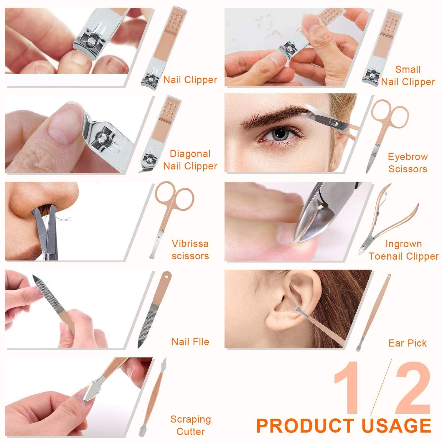 SPAREQUE 18 IN 1 Stainless Steel Professional Manicure Set Nail Cutter For Women Nail Scissors Grooming Kit Manicure Pedicure Kit For Women Nail Acne Remover needle, Blackhead Tool With Leather Case 1