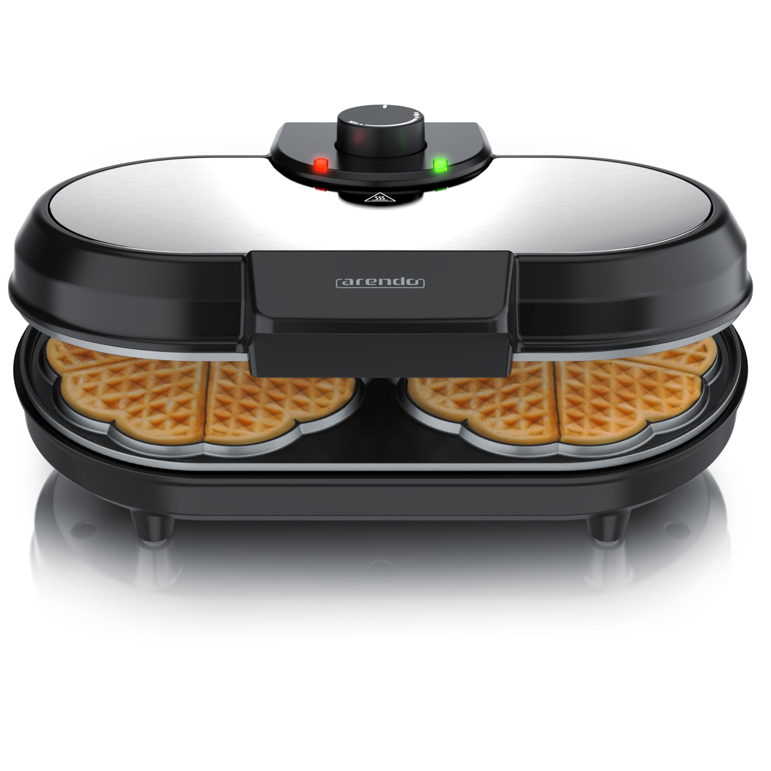 Arendo - Waffeleisen doppelt - Herzform – 1000 Watt – Waffel Maker – antihaftbeschichtet – Herzwaffeln – Temperaturregler - Waffelbackgerät