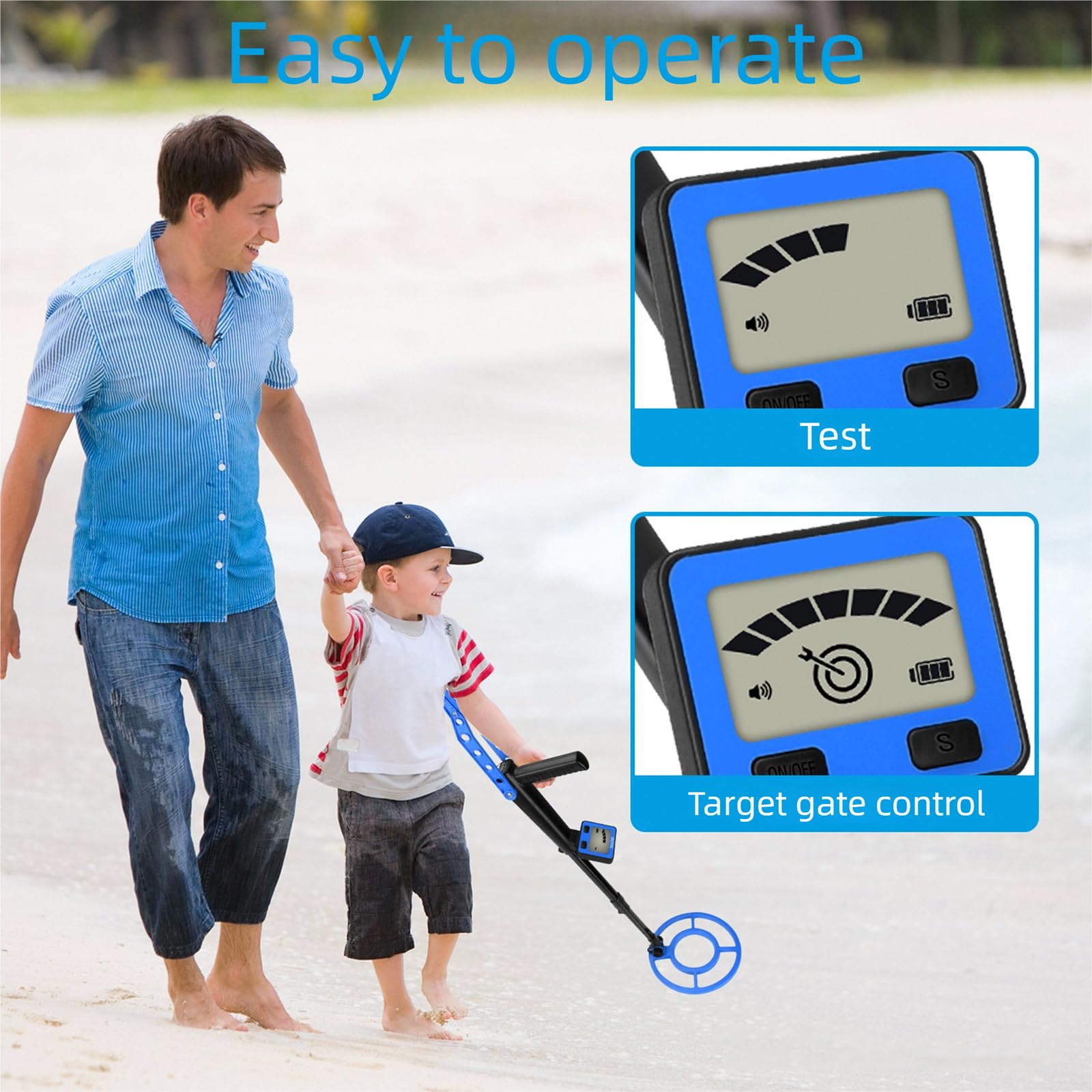 Metal Detector per bambini con asta estensibile da 79 cm Rilevatore tesori leggero da 1, 2 libbre per uso esterno Rileva metalli a 10 cm profondità Attrezzatura da caccia tesoro