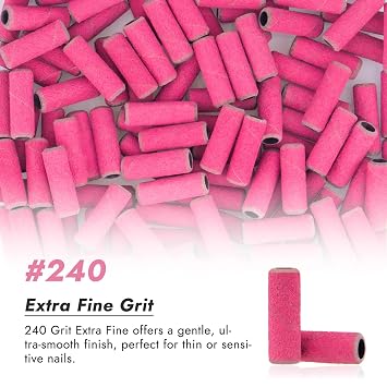 Finea 100 Pc Set Nail Drill Bits 240 Grit Extra Fine Small Sanding Bands with 3.1mm Mini 3/32 Mandrel for Electric File Professional Efile Accessories Manicure Supplies Nail Tech Essentials Rose Red
