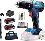 Dong Cheng 20V Brushless Heavy-duty Impact Drill, 443 in-lbs, 27000 IPM, 1/2" Keyless Metal Chuck, 20+1+1 Clutch, Cordless Hammer Drill with 2 Battery Kit for Drilling Brick Wall, Metal, Wood