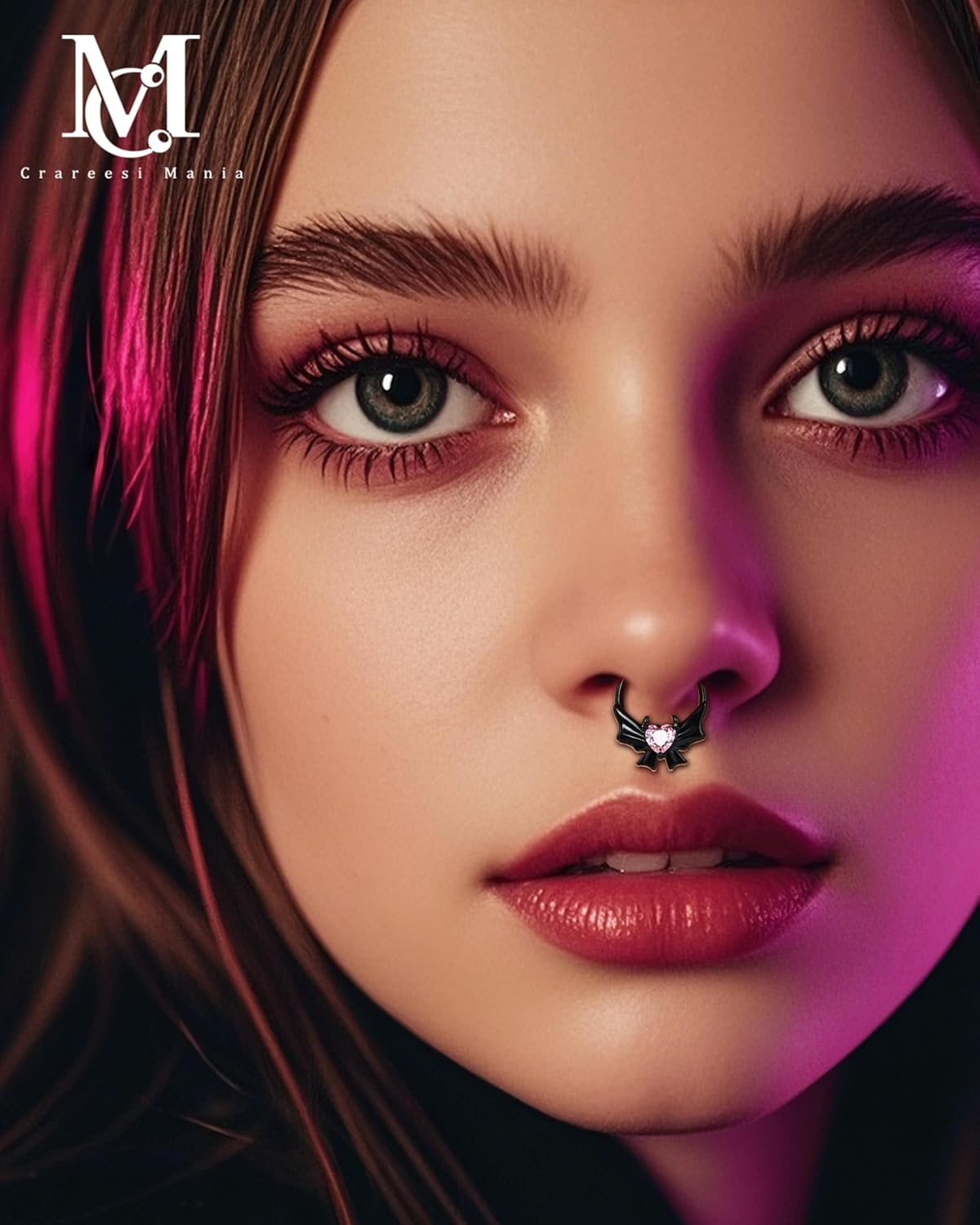 CM Crareesi Mania Heart Devil Septum Ring 316L Stainless Steel Gothic Cutie Demon Septum Piercing Jewelry 16G Blackpink Daith Earrings with Black Bow for Women - Image 2