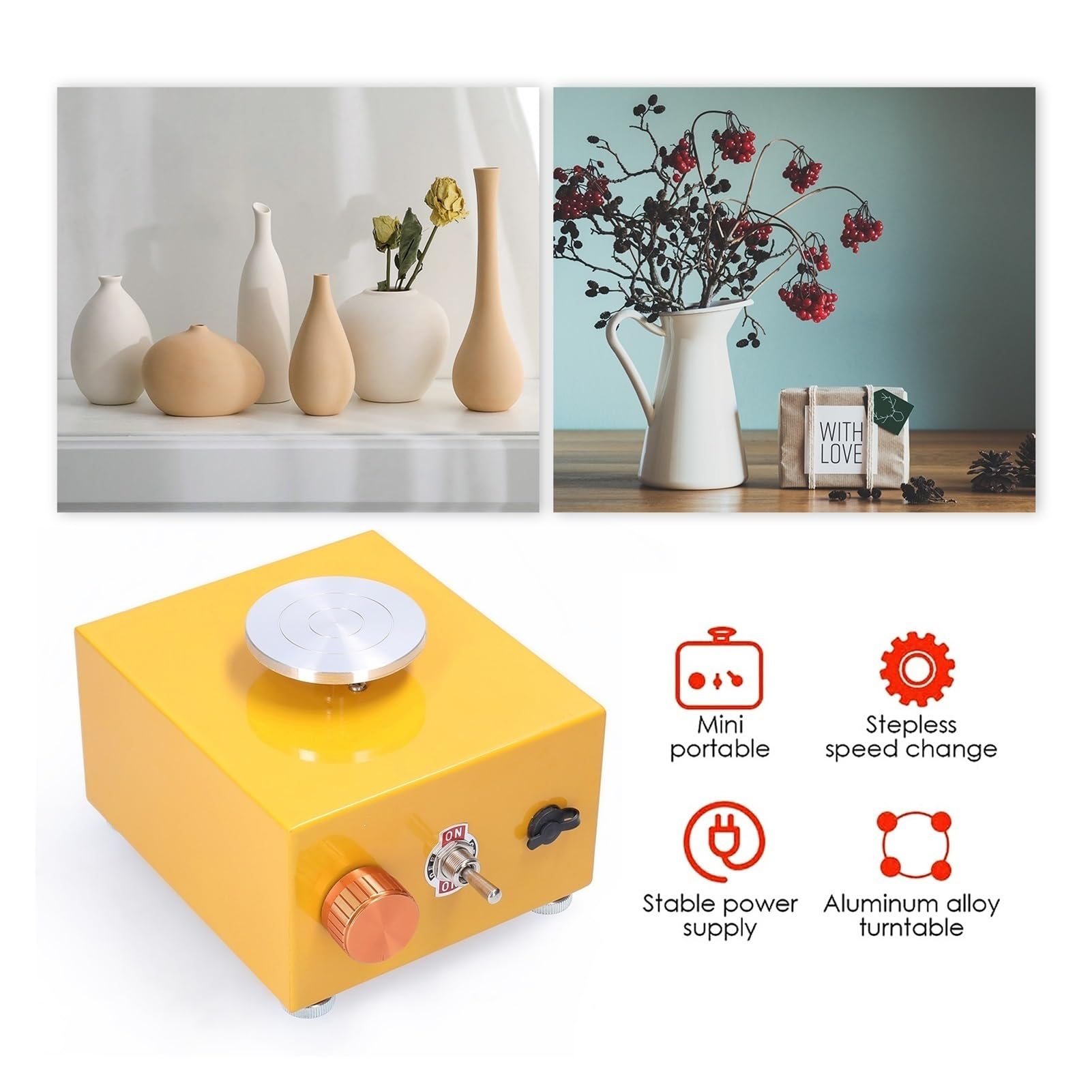 Maszyna Ceramiczna DIY Clay Tool Z Tacką Do Prac Ceramicznych Miniaturowe Koło Garncarskie Ceramic Turntable Przenośna Elektryczna Garncarstwa Łatwe Wszechstronne Zastosowanie