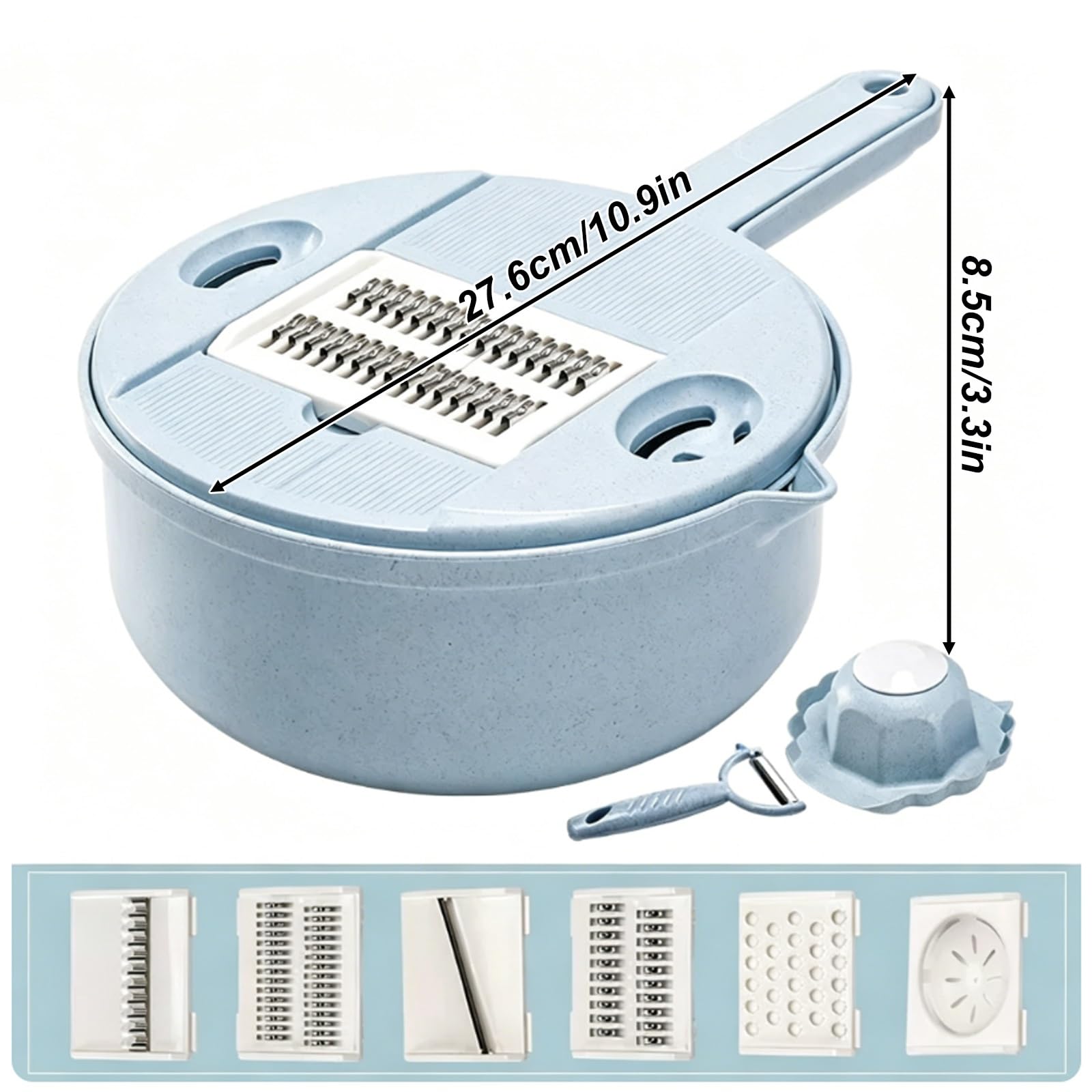 Mandolina de Cocina Profesional Regulable, Cortador de Verdura Manual en Acero Inoxidable, Material PP, Portátil con Protector Mano, 4 Cuchillas Intercambiables para Rallar
