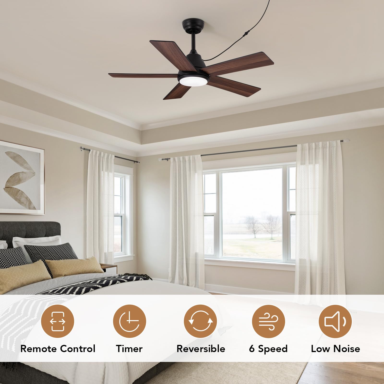 Ventilador de techo impermeable de 42 pulgadas con luz y control remoto para exteriores