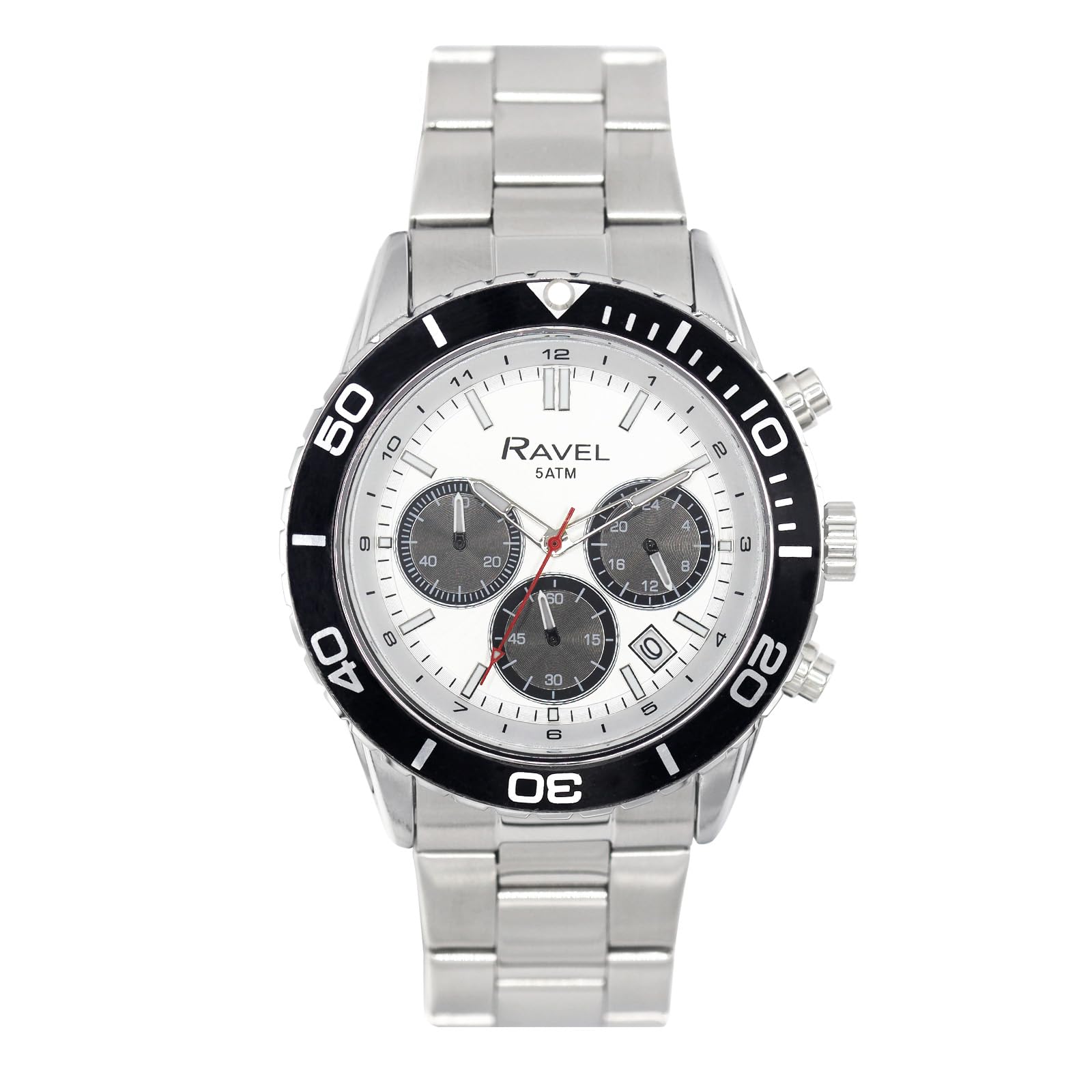 Ravel Plus - Orologio Sportivo da Uomo Cronografo Argento 42 mm con Lunetta Girevole Unidirezionale - 5ATM - Analogico Quarzo - RP.CHR-05-09