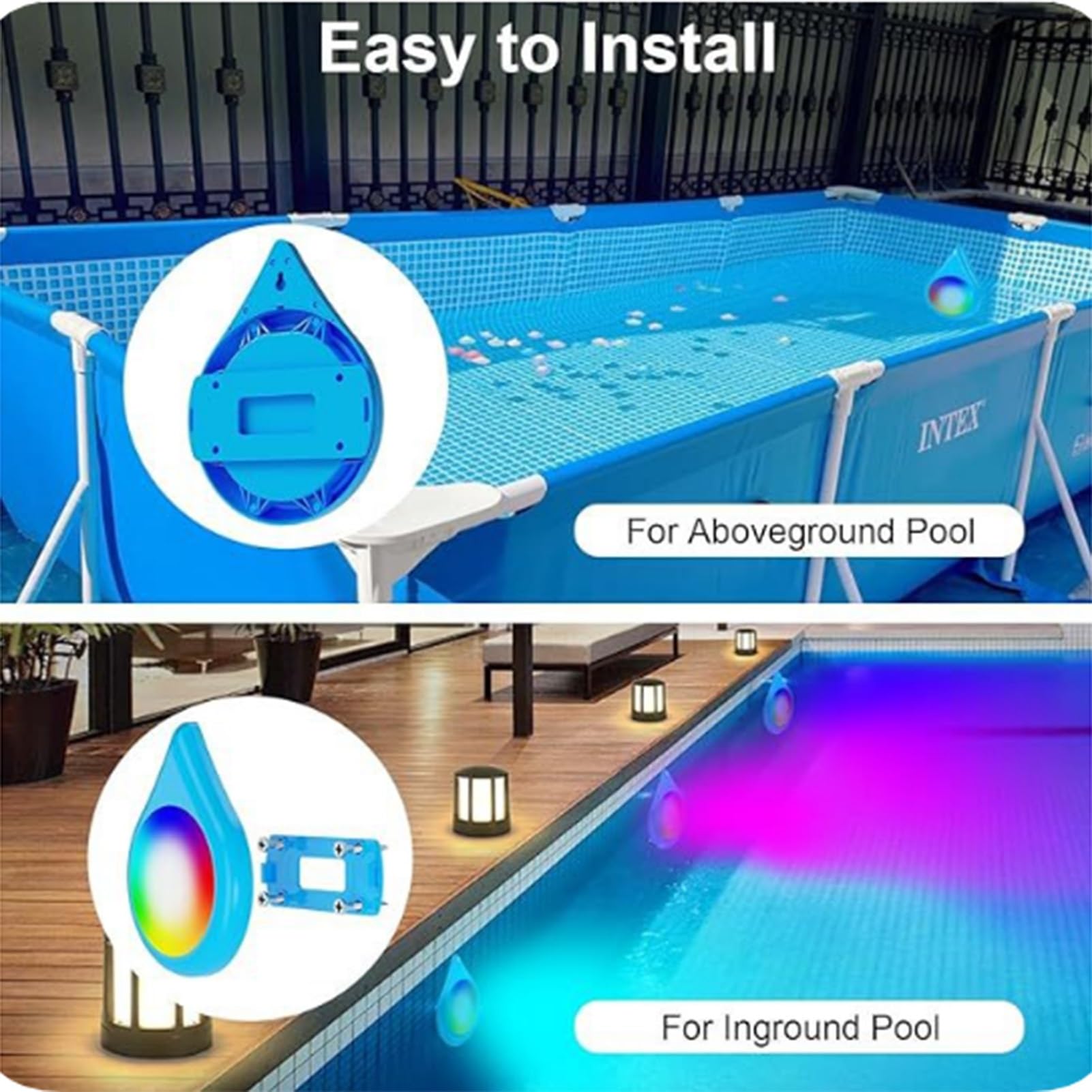 Luce Subacquea Magnetica RGB Intelligente, Luce Subacquea A LED for Piscina, con Controllo Tramite App, Dimmerabile da 400 Lm, Impermeabile IP68 Senza Nicchia