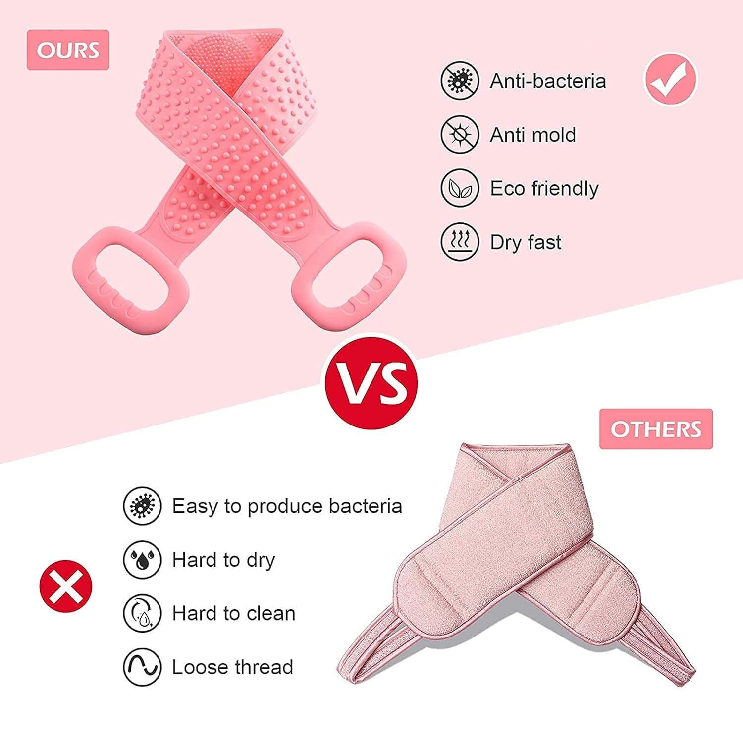 Nikrim™Silicone Body Back Scrubber, Double Side Bathing Brush for Skin Deep Cleaning Massage, Dead Skin Removal Exfoliating Belt for Shower, Body Brush for Bathing (Medium) 3